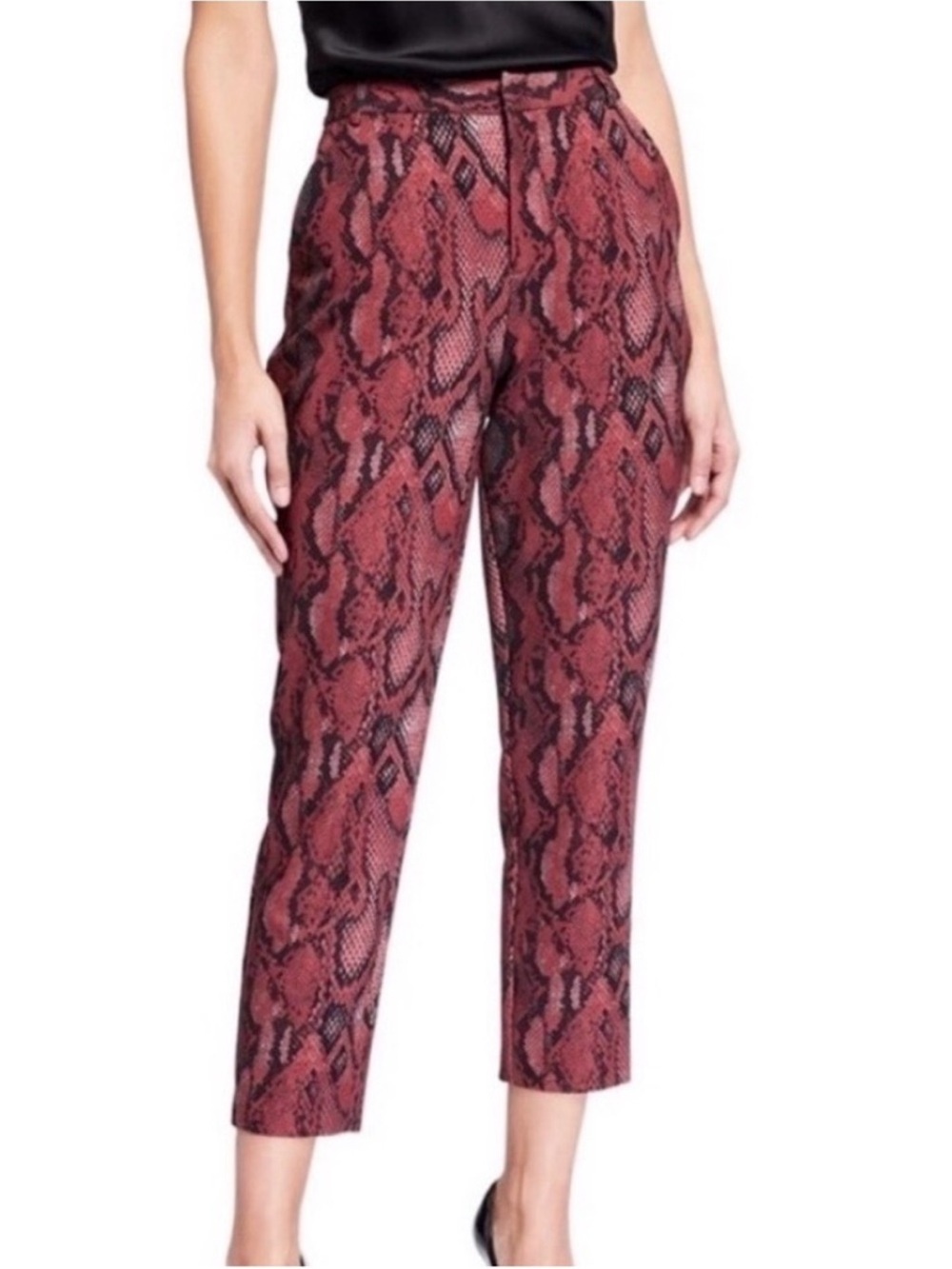 EUC L'AGENCE Ludivine Snakeskin Cropped Trousers Garnet Black Size 8